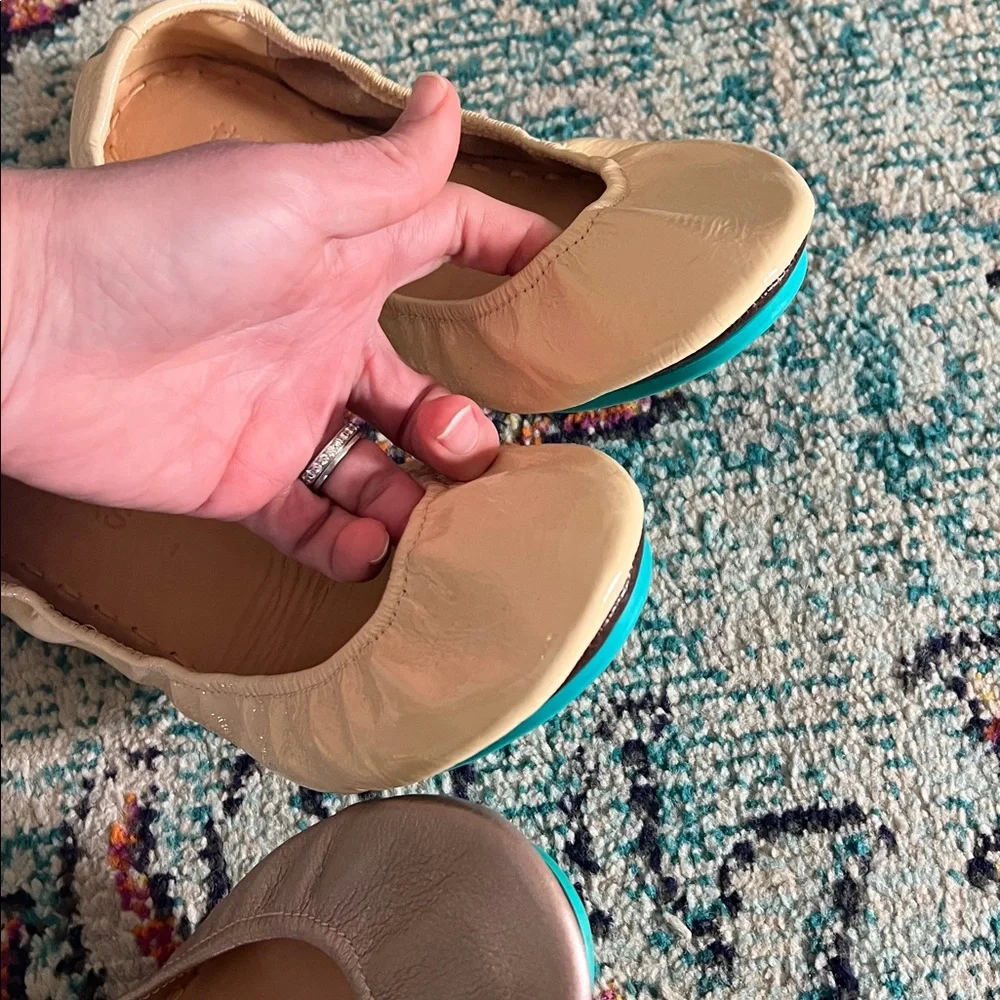 3 pair bundle of Tieks: Rosé, biscotti patent and RARE Desert Croc